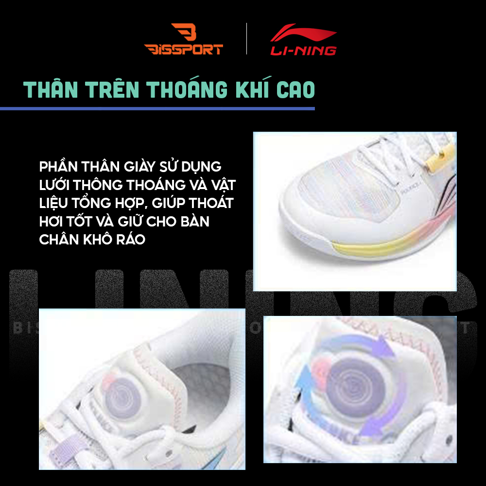 Giày Cầu Lông Lining Pounce 2 AYTV013-1 Trắng Hồng Vàng Chính Hãng - Thông Thoáng - Bền Bỉ - Giảm Chấn - Mềm Mại